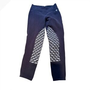 Horze Girls‎ Equestrian Riding Breeches Navy Blue Horse Print Knee Patch XL 160